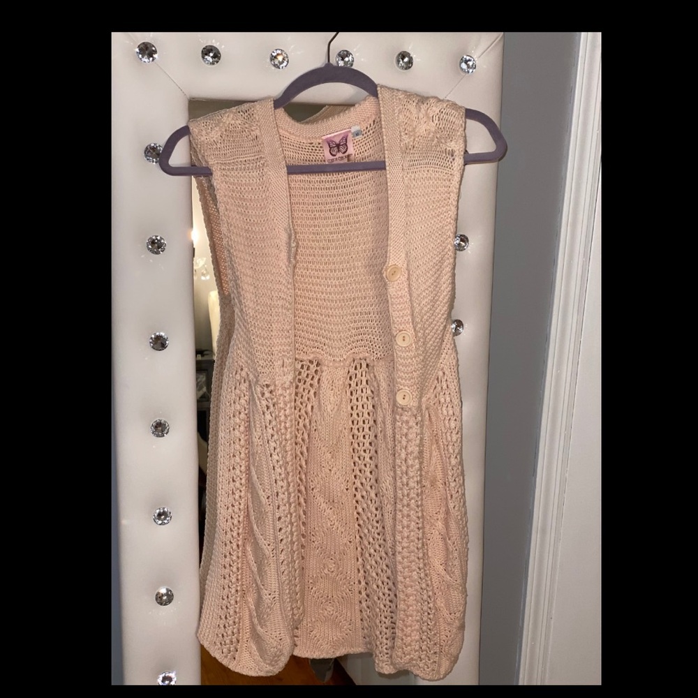 Short Sleeve Pink Knitted Long Sweater